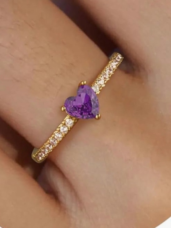 Loon Bird Jewelry - Hollander & Rozanov Gold Plated 14K Heart Amethyst Rings Size 8 with Pavé Band